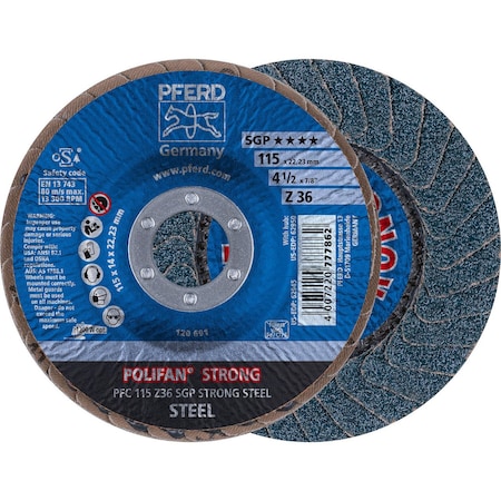 Pferd 62945 4-1/2in x 7/8in POLIFAN-STRONG Flap Disc SGP Conical Zirconia 36G 62945-PFERD